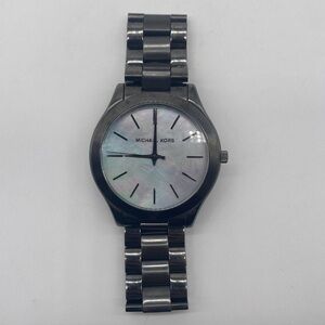 Michael Kors Womens Slim Runway Gunmetal Watch MK3413 Needs Battery